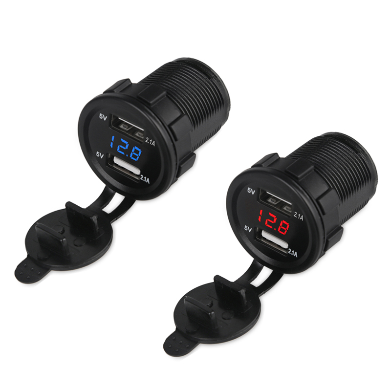 12V 24V Universal 2.1A Motorcycle Truck Car USB Charger Voltmeter Dual Usb Auto Charger With Voltage Meter Power Adapter Socket 1